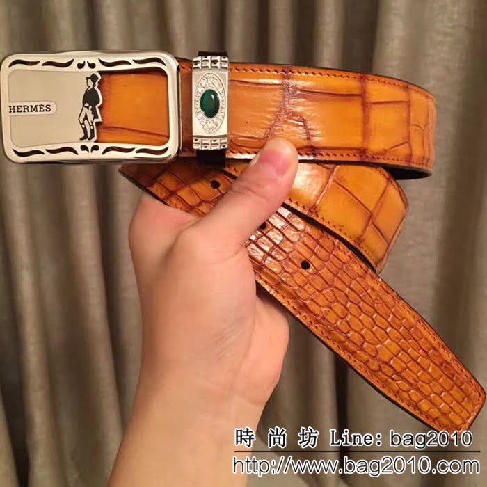 愛馬仕HERMES 純手工美洲鱷魚無拼接肚皮 海外專櫃高端男士皮帶 HHG1208